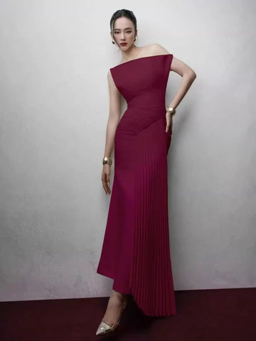 2025 Asymmetrical Collared Shoulder Dress Dress Dress